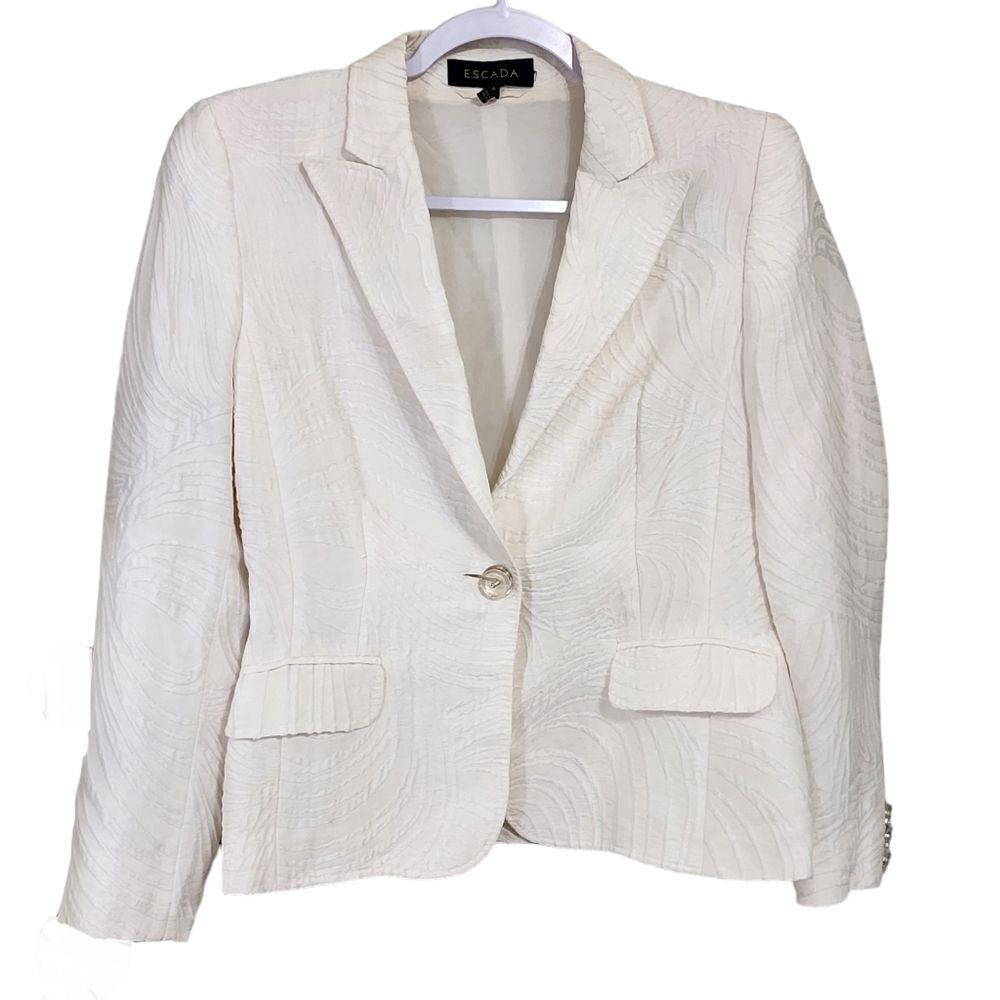 Vintage Escada Blazer Jacket Sz 6  white cotton silk suede Old Money Coastal